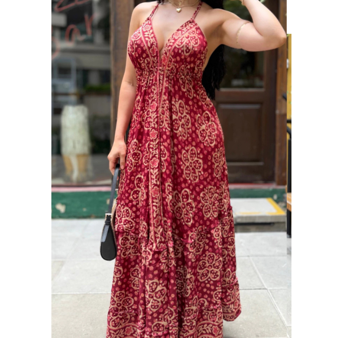 Vestido Bhavna Vermelho Vinho